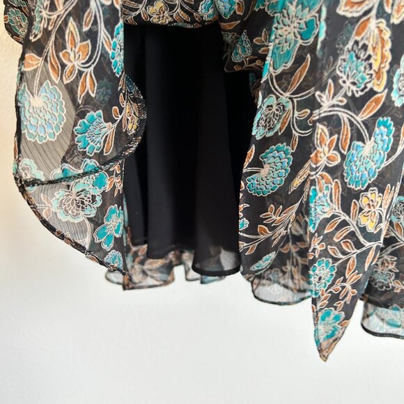 Misa Los Angeles Dress XS Black Blue Floral Mini Puff Sleeve Chiffon Boho - Picture 7 of 12